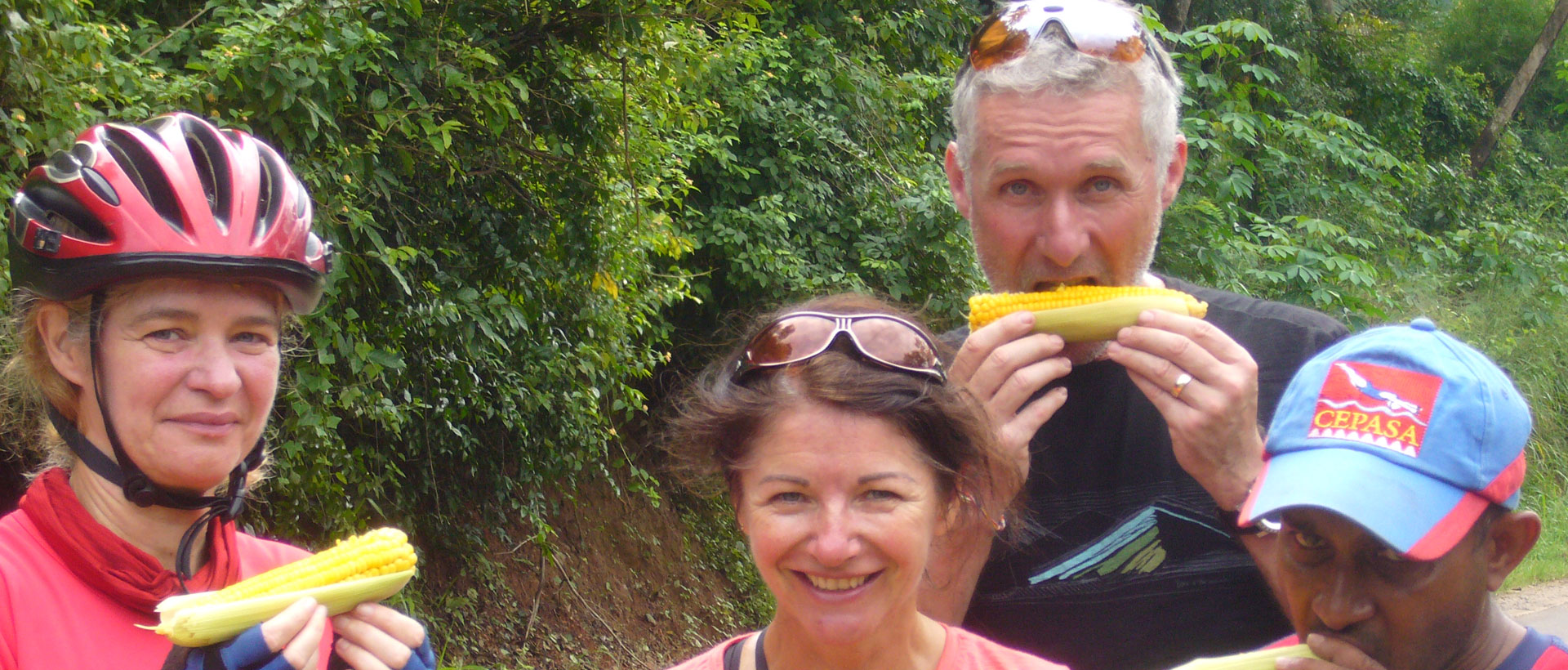 bike tourists enjoying at Road side Snacks in Sri Lanka